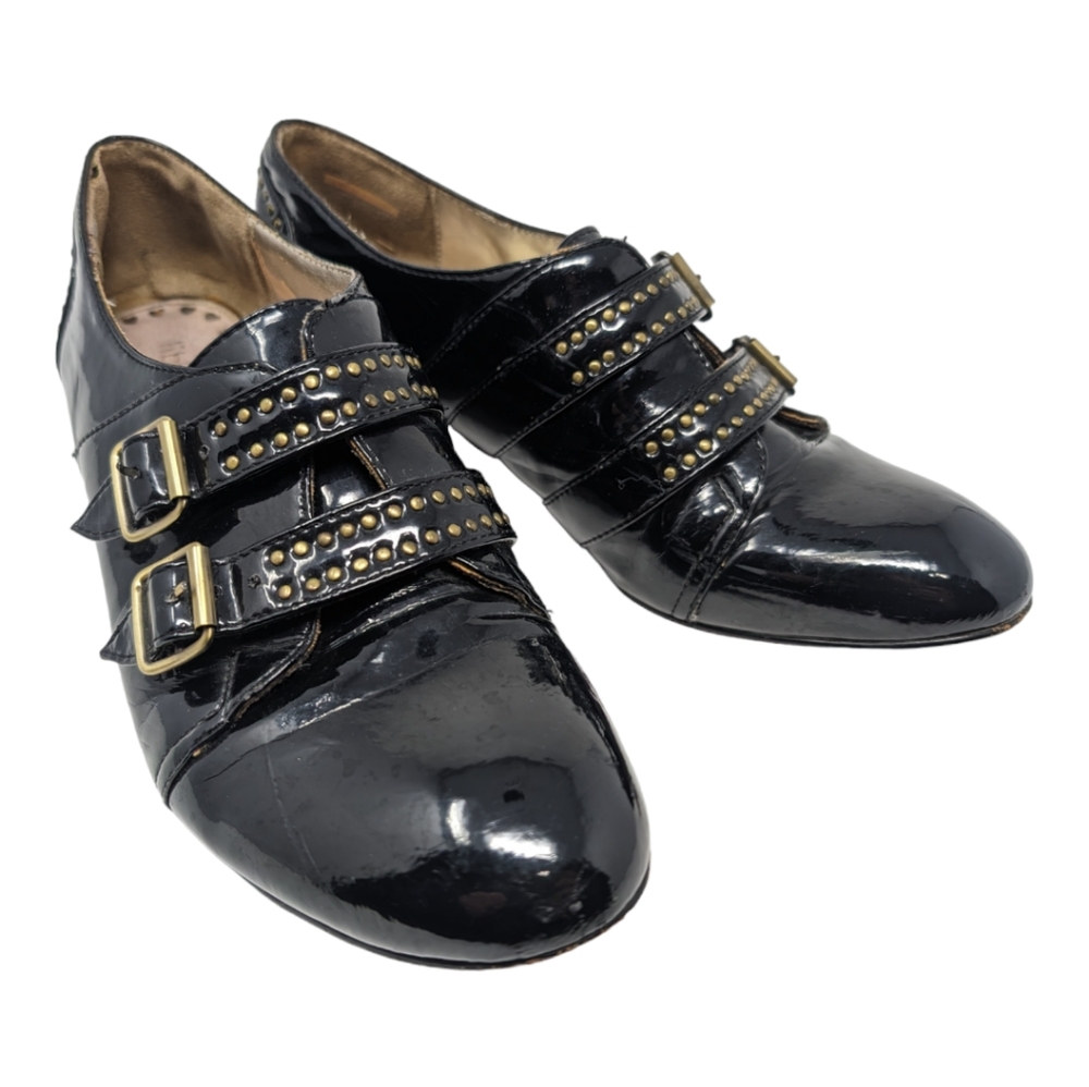 Libby Edelman Glossy Black Patent Buckle Oxfords Size 9